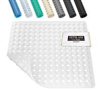 HITSLAM Tappeto Doccia Antiscivolo 53x53cm con Ventose, Tappetino Doccia antiscivolo Lavabile in Lavatrice senza BPA, Tappetino Bagno Resistente alle muffe e lavabile in lavatrice, Bianco