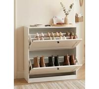 hitsuki Piccola Scarpiera da Ingresso, Scarpiera Salvaspazio Slim Legno con 2 Ante a Ribalta, 25 cm Profondità Shoe Cabinet, 80x24x80 cm, Bianco