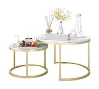 hitsuki Tavolino Rotondo da Salotto 2 Stück Set, Tavolino Salotto Moderno mit Marmoreffekt, Tavolo Rotondo con marco dorado