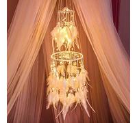 HitTopss - Acchiappasogni con luce a LED, decorazione bianco caldo. Accessorio per camera da letto, ideale per Natale e compleanni A-White