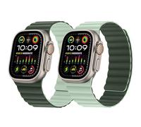 HITZEE Cinturino Magnetico Due Lati Compatible con Cinturino Apple Watch 49/46(S10)/45/44/42mm, Band in Silicone per iWatch Ultra 2 Serie 10 9 8 7 SE 6-1 (49/46/45/44/42, Verdescuro/Verdechiaro)