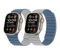 HITZEE Cinturino Magnetico Due Lati Compatible con Cinturino Apple Watch 49/46(S10)/45/44/42mm, Band in Silicone per iWatch Ultra 2 Serie 10 9 8 7 SE 6-1 (49/46/45/44/42, Blu/Grigio)