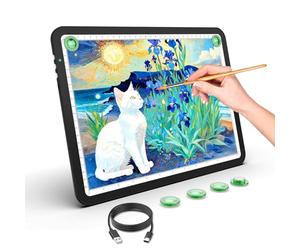 HIUKCOLED Tavolo luminoso A4 ricaricabile, piastra luminosa a LED, 3 temperature di colore, dimmerabile e 6 livelli di luminosità, lavagna luminosa ricaricabile per pittura a diamante