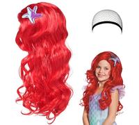 HIULLEN Parrucca per bambini a forma di sirena, parrucca Arielle, accessorio per costume per bambini, rossa, per carnevale, feste a tema, cosplay