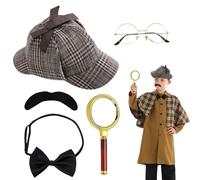 HIULLEN Set Accessori Per Costume Detective,5PCS Sherlock Holmes Costume Con Cappello Detective, Accessori Detective Vittoriano Per Cosplay, Oggetti Di Scena Per Cosplay Da Detective Per Adulti
