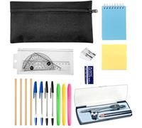 HIULLEN Set di cancelleria da 18 pezzi, set di cancelleria per il rientro a scuola, astuccio con set di cancelleria incluso per set secondario e alto, ufficio, set matematico