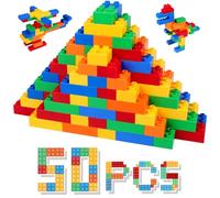 HIUME Mattoncini Costruzioni per Bambini 3 4 5 6 Anni - Set da 50 Blocchi Grandi Compatibili - Building Blocks Educativi con Scatola - ABS Sicuro.