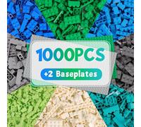 HIUME Set Di Mattoncini Con 1000 Pezzi E 2 Basi - Blocchi Compatibili, 8 Colori, 19 Forme, Giocattolo Da Costruzione Per Bambini Dai 6 Anni, Building Blocks. (Colori Maschili)
