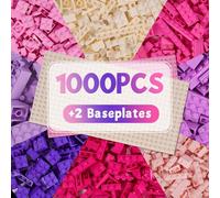 HIUME Set di mattoncini da costruzione con 1000 pietre e 2 piastre di base - mattoncini compatibili, 8 colori, 19 forme, giocattolo da costruzione per bambini dai 6 anni, giocattolo da costruzione