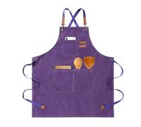 HIUOUIH Grembiule Cucina Grembiule Barbecue Uomo Regolabile Grembiule da Lavoro Donna con 3 Tasche Grembiuli in Tela Chef per Ristorante Bar Ristorante Pittura, Viola