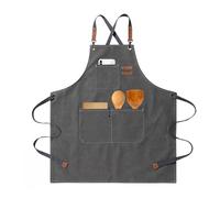 HIUOUIH Grembiule Cucina Grembiule Barbecue Uomo Regolabile Grembiule da Lavoro Donna con 3 Tasche Grembiuli in Tela Chef per Ristorante Bar Ristorante Pittura, Grigio