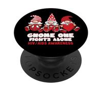 HIV AIDS Awareness Gnome One Fighte Alone Wear Red Ribbon PopSockets PopGrip Adesivo