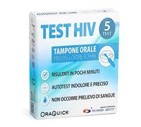 HIV Test Salivare Fluido Orale Rapido Fai Da Te. Indolore, Privato. Sensibilità 100% Accuratezza 99,8%. Il 1° Autotest che puoi fare da solo a casa o in viaggio. ORAQUICK Adeste. Confezione da 5 test
