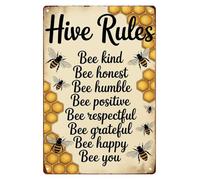 Hive Rules Punny Metal Sign for Bee Enthusiast Honey Farmer Backyard Beekeeping Wall-Art Sarcastic Humor Decorative Plaque for Garden 8 X 12 inch