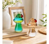Hivexagon Set da 2 pezzi Fermacarte/Statuetta decorativa in cristallo a forma di fungo con coccinella - Ideale per arredamento casa, tavola o come regalo per amanti della natura (4,15 x 7,4 cm)