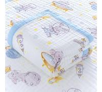 Hivia 110 * 110CM Mussole Neonato Cotone-6 Strati di Morbida e Confortevole Copertina Neonato Cotone,100% Cotone Coperta Neonato Adatto per Culla, Carrozzina|Coniglio Blu