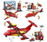 HiWEEGO Grande edificio aereo antincendio città aeromobile, 803 pezzi Kit di costruzioni aerei con caserma dei pompieri, regali di compleanno e Natale per bambini dai 6 anni in su, maschi e femmine