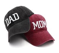 Hiwelove Cappelli per Mamma e papà, Festa del papà, Regalo per Mamma e papà, Cappello da Baseball Regolabile Ricamato, Regalo per Coppie e Genitori, Red Mom Hat e Black Dad Hat, Taglia Unica
