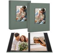 Hiwhy Album Fotografico 2 Pezzi Contenitore 24 Tasche con Copertina in Lino e Finestra Personalizzabile, Adatto a Foto 10x15, Pagine Nere Archivio, Blu