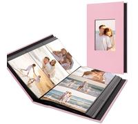 Hiwhy Album Fotografico Contenitore 300 Tasche con Copertina in Lino e Finestra Personalizzabile, Adatto a Foto 10x15, Pagine Nere Archivio, Rosa