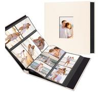 Hiwhy Album Fotografico Contenitore 600 Tasche con Copertina in Lino e Finestra Personalizzabile, Adatto a Foto 10x15, Pagine Nere Archivio, Beige