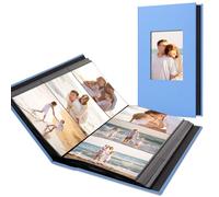 Hiwhy Album Fotografico Contenitore 600 Tasche con Copertina in Lino e Finestra Personalizzabile, Adatto a Foto 10x15, Pagine Nere Archivio, Grigio Verde