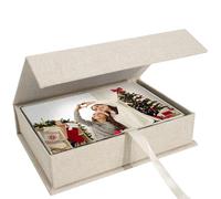 Hiwhy Scatole di Archiviazione Foto 13x18 cm, Scatola Organizer in Lino, Scatola dei Ricordi per Conservare Foto, Immagini, Certificati, Accessori per Album di Ritagli, Ricordi e Gioielli Beige