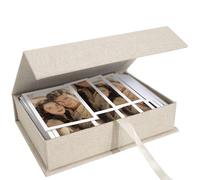 Hiwhy Scatole di Archiviazione Foto 20x25 cm, Scatola Organizer in Lino, Scatola dei Ricordi per Conservare Foto, Immagini, Certificati, Accessori per Album di Ritagli, Ricordi e Gioielli Beige