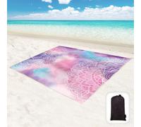 Hiwoss Coperta da spiaggia antisabbia, oversize 95x80 cm, Boho, impermeabile, antisabbia, con tasche angolari, borsa a rete portatile per spiaggi
