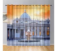 Hixingo 2 Pannelli Tende per Interni, Tende Camera da Letto con Occhielli, Stampa la Vista della Città Semitrasparenti Tenda Cucina, per Soggiorno Finestra (140x275cm,Basilica di San Pietro)