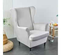 Hixingo 2 Pezzi Copripoltrona con Orecchie Elasticizzato, Copripoltrona 1 Posto, Velluto Colori Solidi Copripoltrone Lavabile Copri Poltrona Soggiorno, Clubhouse Copertura Poltrona (Grigio Chiaro)