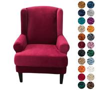 Hixingo 2 Pezzi Copripoltrona con Orecchie Elasticizzato, Copripoltrona 1 Posto, Velluto Monocromo Copripoltrone Lavabile Copri Poltrona Soggiorno, Clubhouse Copertura Poltrona (Borgogna)