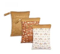 Hixingo 3 Pezzi Porta Pannolini Lavabili Riutilizzabile, Salviette da Borsa Organizzatore Wetbag Impermeabile Borsa Pannolini con Doppia Zip per Viaggio,Spiaggia,Piscina (Marrone Scuro)