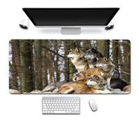 Hixingo 3D Impronta Animale Tappetino Mouse, Tappetino Mouse XXL/XL/L, Tappetino Mouse Gaming con Base in Antiscivolo e Bordi Cuciti, Mouse Pad per Ufficio e Casa (800x300x3mm,Lupo 2)