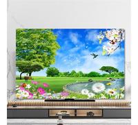 Hixingo Copertura Antipolvere per TV, Motivo Foresta 3D Copri Televisore 32-80inch Copertura Televisore Cover TV Copri TV Protezione TV Custodia Protettiva TV (55inch,Margherita)