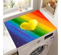 Hixingo Copri Lavatrice per Interno, Arcobaleno 3D Tappetino Lavatrice Sopra Universale Tappetino Antiscivolo per Frigorifero, Cucina, Asciugatrici, Bagni (A forma di cuore,50x50cm)