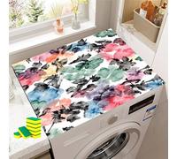 Hixingo Copri Lavatrice per Interno, Universale Tappetino Lavatrice, Sopra Universale Tappetino Antiscivolo,per Frigorifero,Cucina,Asciugatrici,Bagni,3D Pittura a Inchiostro (Fiori verdi,60x60cm)