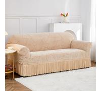 Hixingo Copridivano 1/2/3/4 Posti, Copri Divano Stile Artistico con Gonna, Copridivani Elasticizzato Universale, Telo Divano, Sofa Cover, Copridivani Spesso Tutto Compreso (Beige 02,3 posti)