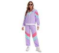 Hixingo Costume Discoteca Anni 80 90 Donna Uomo, Costume Tuta Disco Anni 80 90 Uomo Donna Completa con Cappotto e Pantaloni Jogging per Carnevale Festa (Viola,S)