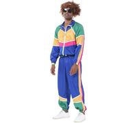 Hixingo Costume Discoteca Anni 80 90 Donna Uomo, Costume Tuta Disco Anni 80 90 Uomo Donna Completa con Cappotto e Pantaloni Jogging per Carnevale Festa (5584 Blu,XL)