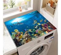 Hixingo Cubre Lavadora Parte Superior, Funda Secadora Carga Superior, Protector Decorativo Cubre Antideslizante para Lavadoras,Secadoras,Cocinas,Autocaravanas,Baños (Tiburón marino,60x60cm)