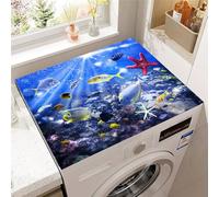 Hixingo Cubre Lavadora Parte Superior, Funda Secadora Carga Superior, Protector Decorativo Cubre Antideslizante para Lavadoras,Secadoras,Cocinas,Autocaravanas,Baños (Pez azul,40x60cm)