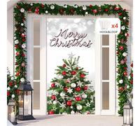 Hixingo Decorazione Natalizie per Porta, Copriporta di Albero di Natale, Copertura per Porta Natale, Sfondo da Appendere Banner Festa di Natale per Ingresso e Esterno (90x200cm,Fiocco DII Neve)