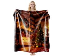 Hixingo Natalizia Coperta Pile di Flanella Morbida e Caldo, Coperta Motivo Albero di Natale Macchina Rossa, Copriletto Singolo Matrimoniale per Divano, Letto o Ufficio (Camino,150x200cm)