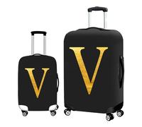 Hixingo Nero Coprivaligia Elastico Coperture per Valigie Lettera Dorato Coprivaligie Da Viaggio Copri Valigia Bagagli Copertura Protettiva Bagagli da Viaggio (V,L (26-28 Pollici))