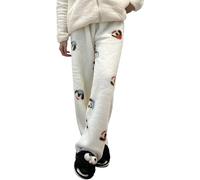 Hixingo Pantaloni del Pigiama Lunghi Donna in Flanella, Pantaloni del Pigiama Donna Lungo Caldi Invernali con Elasticizzati in Vita Peluche per la Casa (KT129 Cagnolino carino,Taglia unica)