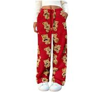 Hixingo pantaloni del pigiama lunghi donna in Flanella, pantaloni del Pigiama Donna Lungo Caldi Invernali con Elasticizzati in Vita Peluche Morbidi e Comodi per la Casa (X02 Rosso,L)