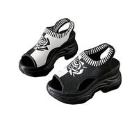 Hixingo Sandali Donna Estive con Zeppa, Leggere Scarpe Aperte con Plateau Donna Comode Sandali Ortopedici Antiscivolo Zeppa Alta per Trekking da Spiaggia 34-42 (35,Nero bianco)