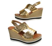 Hixingo Sandali Donna Estive con Zeppa, Leggere Scarpe Aperte con Plateau Donna Comode Sandali Ortopedici Antiscivolo Zeppa Alta per Trekking da Spiaggia (515 Golden,37)