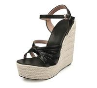 Hixingo Sandali Donna Estive con Zeppa, Scarpe Aperte con Plateau Tacco 15CM Donna Eleganti e Comode Sandali Ortopedici Leggere Antiscivolo Zeppa Alta per Trekking da Spiaggia (35,621 Nero)